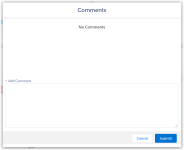 Screenshot showing a Comments dialog with no comments and the Add Comment text area empty